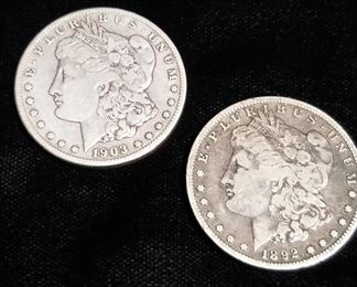 1892-s and 1903-s Morgan Silver Dollars 