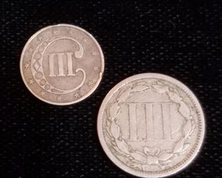 1852 and 1873  Three Cent Coins/ Trime
