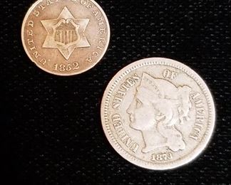 1852 and 1873  Three Cent Coins/ Trime