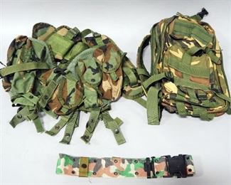 Military Camo Harness (With Adjustable Pouches), Military Camo Backpack And Military Belt

