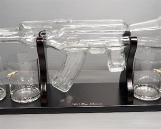 The Wine Savant Gun Decanter Set, Gun Mug And AK Ice Tray For Frozen Bullets, All NIB
