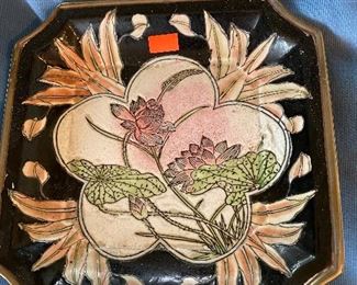 Chinese Qing Tongzhi Famille Rose Black Ground Dish signed.