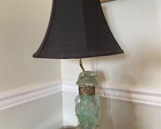 Chinese 19th C Green Quartz  Lamp