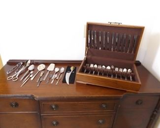 Stainless Silverware Set with Accessories in Wood Box
