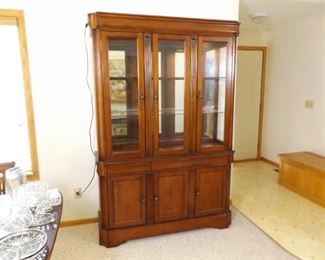 Vintage Cherry Wood Lighted and Mirrored Hutch
