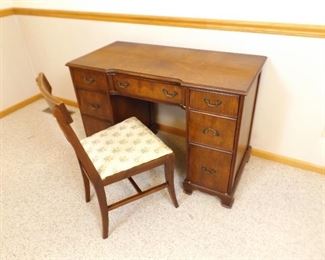 Antique Dovetailed Wood Desk and Chair
