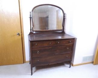 Antique Wood Dovetailed Dresser and Mirror
