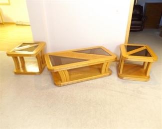 Solid Wood Glass Top Coffee Table and End Tables
