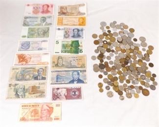 Lot of Foreign Coins and Currency
