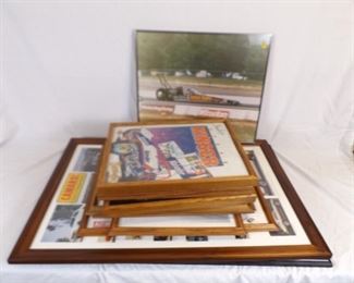 Large Lot of 11 Framed NASCAR, NHRA etc. Prints etc.
