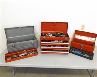 3 LOADED with Tools Metal Tool Boxes
