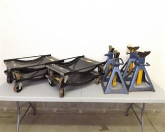 Set of 4 Car Wheel Dollies and 4 Car Jack Stands
