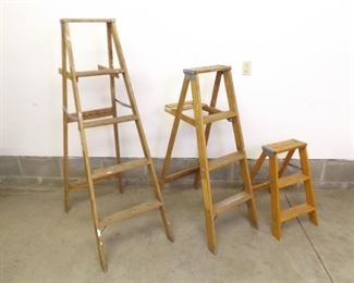Lot of 3 Wood 5', 4' and 2' Ladders
