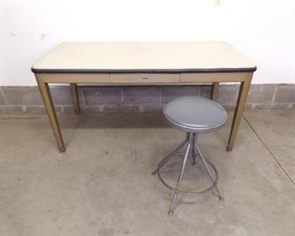 Vintage Metal Table and Stool
