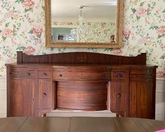 Antique Sideboard Buffet and Wine Bar Cabinet on wheels: 47"H x 78.5" W x 27"D . Matching Side Buffet also available