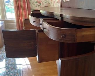 Antique Sideboard Buffet and Wine Bar Cabinet on wheels: 47"H x 78.5" W x 27"D . Matching Side Buffet also available