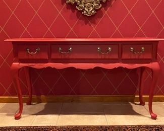 Thomasville American Oak Sofa Table: 27"H x 51"W x 17"D. Mirror and rug also available to complete this look!