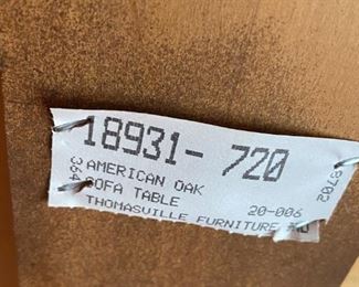 Thomasville American Oak Sofa Table: 27"H x 51"W x 17"D. Mirror and rug also available to complete this look!