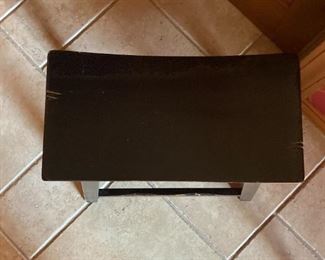Black stool: 21"H x 18"W x 9.5" D. Perfect addition to your entry hallway to put on or take off shoes!