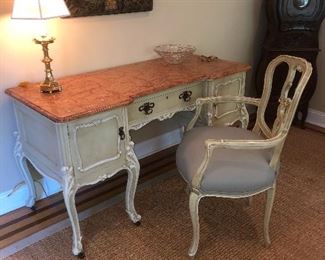 French style marble top desk with matching chair gray robin egg blue paint