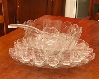 Vintage Heisey Punch  Bowl with Ladle, Tray and 12 Handled Cups