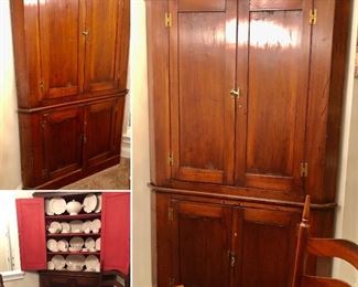 Mid 1800"s Corner Cabinet with Original Bras Hardware