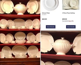You won't believe our price compared to Replacements, or ANY local retailer...this is a full service for 12 of Chelsea Wicker by Spode, plus serving pieces, in classic white. 