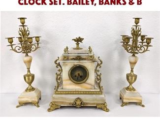 Lot 2 3pc Antique Onyx Garniture Clock Set. BAILEY, BANKS B