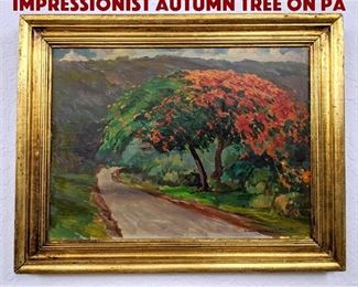 Lot 17 Signed ENRIQUE J CAWCET Impressionist Autumn Tree on pa