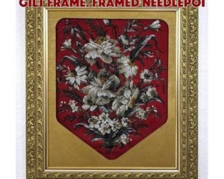Lot 19 Framed Needlepoint in Gold Gilt Frame. Framed Needlepoi