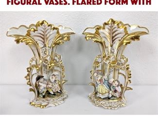 Lot 21 Pr Old Paris Porcelain Figural Vases. Flared form with