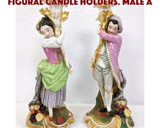 Lot 22 Pr JP European Porcelain Figural Candle Holders. Male a