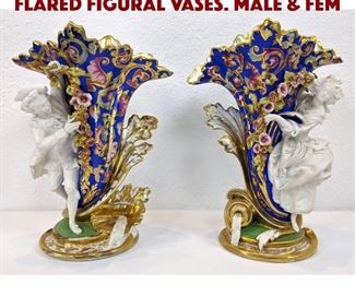 Lot 23 Pr Old Paris Porcelain Flared Figural Vases. Male fem