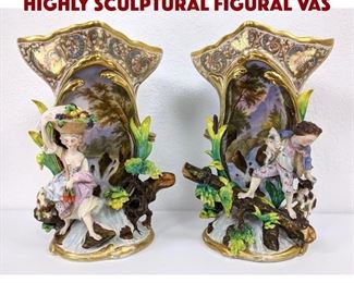 Lot 26 Pr Lg Old Paris Porcelain Highly Sculptural Figural Vas