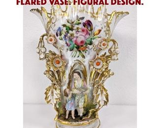 Lot 27 Lg Antique Paris Porcelain Flared Vase. Figural design.
