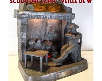 Lot 44 White Metal Figural Hearth Sculpture Lamp. Veille de W