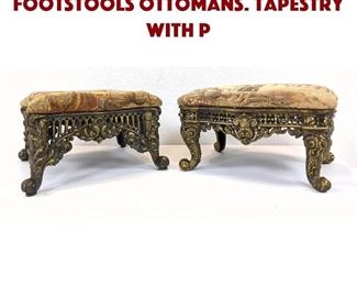 Lot 45 2pc Metal Tapestry Footstools Ottomans. Tapestry with p