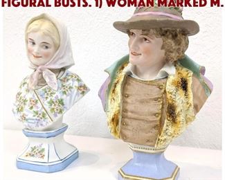 Lot 55 2pc Painted Porcelain Figural Busts. 1 Woman marked M.