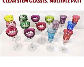 Lot 64 15pc Bohemian Case to Clear Stem Glasses. Multiple patt