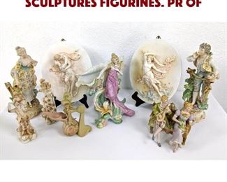 Lot 68 9pc Vintage Bisque Figural Sculptures Figurines. Pr of
