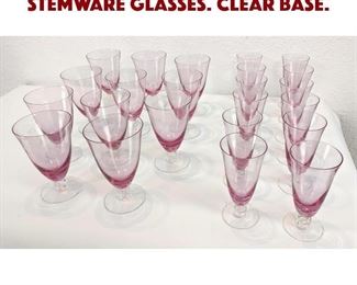 Lot 69 23pc Pink Crystal Fluted Stemware Glasses. Clear base.