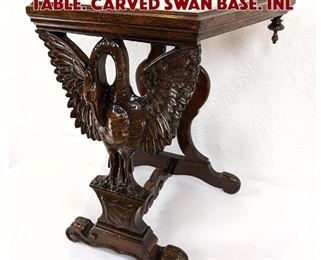 Lot 81 Angled Top Occasional Side Table. Carved swan base. Inl