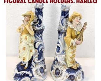 Lot 82 Pr Porcelain Continental Figural Candle Holders. Harleq