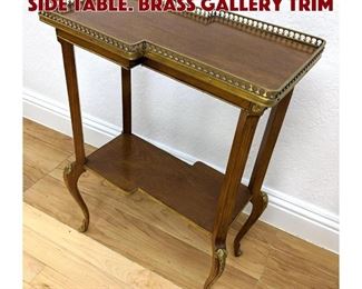 Lot 86 Mahogany 2 Tiered French Side Table. Brass gallery trim