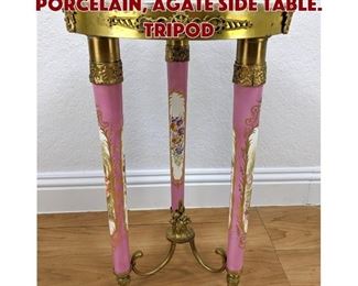 Lot 91 French Sevres Style Porcelain, Agate Side Table. Tripod