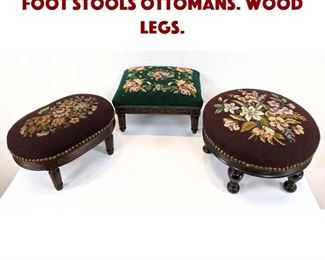 Lot 93 3pc Needlepoint Floral Foot Stools Ottomans. Wood legs.