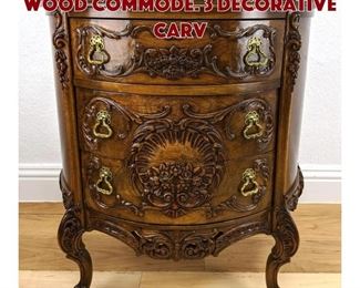 Lot 96 Small Marble Top Carved Wood Commode. 3 Decorative carv