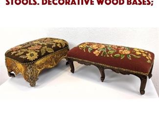 Lot 102 2pc Vintage Needlepoint Stools. Decorative wood bases