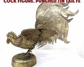 Lot 103 Figural Metal Fighting Cock Figure. Punched tin tail fe