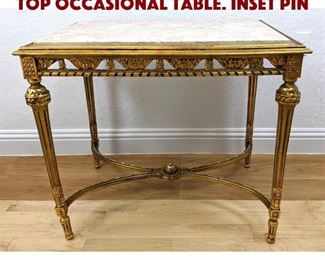 Lot 108 Carved Gilt Wood Marble Top Occasional Table. Inset pin